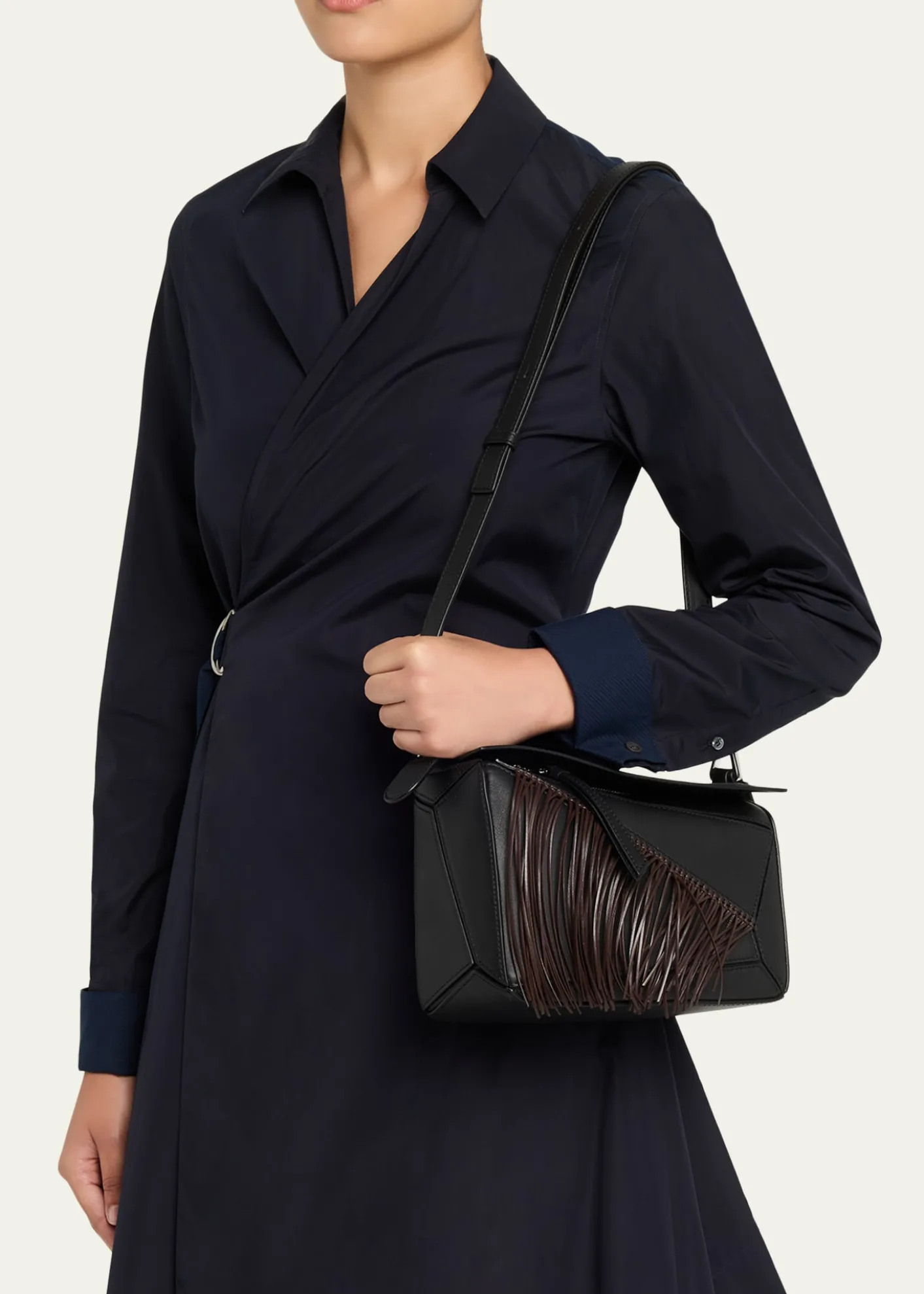 LoewePuzzle Fringed Top-Handle Bag in Leather
