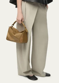 LoewePuzzle Small Striped Top-Handle Bag in Leather & Suede