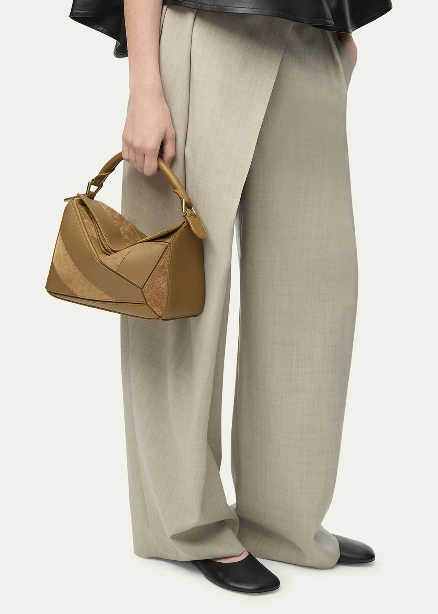 LoewePuzzle Small Striped Top-Handle Bag in Leather & Suede