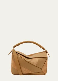 LoewePuzzle Small Striped Top-Handle Bag in Leather & Suede