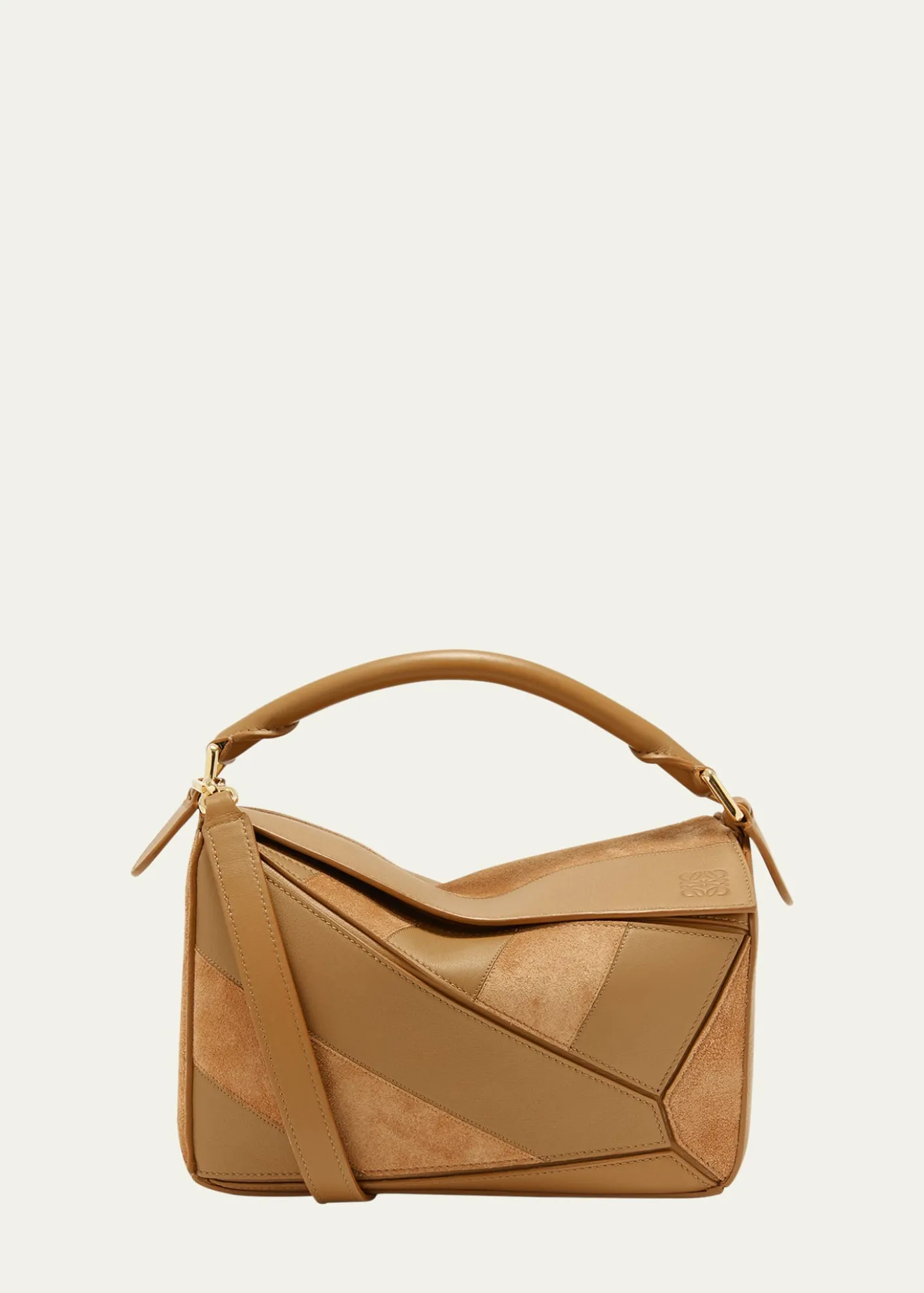 LoewePuzzle Small Striped Top-Handle Bag in Leather & Suede