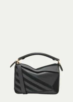 LoewePuzzle Small Striped Top-Handle Bag in Leather & Suede