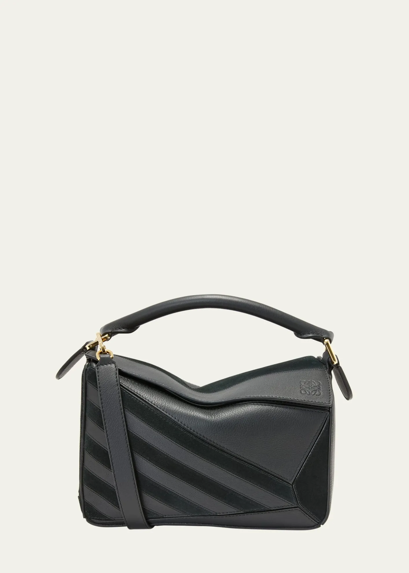LoewePuzzle Small Striped Top-Handle Bag in Leather & Suede