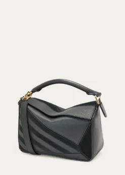 LoewePuzzle Small Striped Top-Handle Bag in Leather & Suede