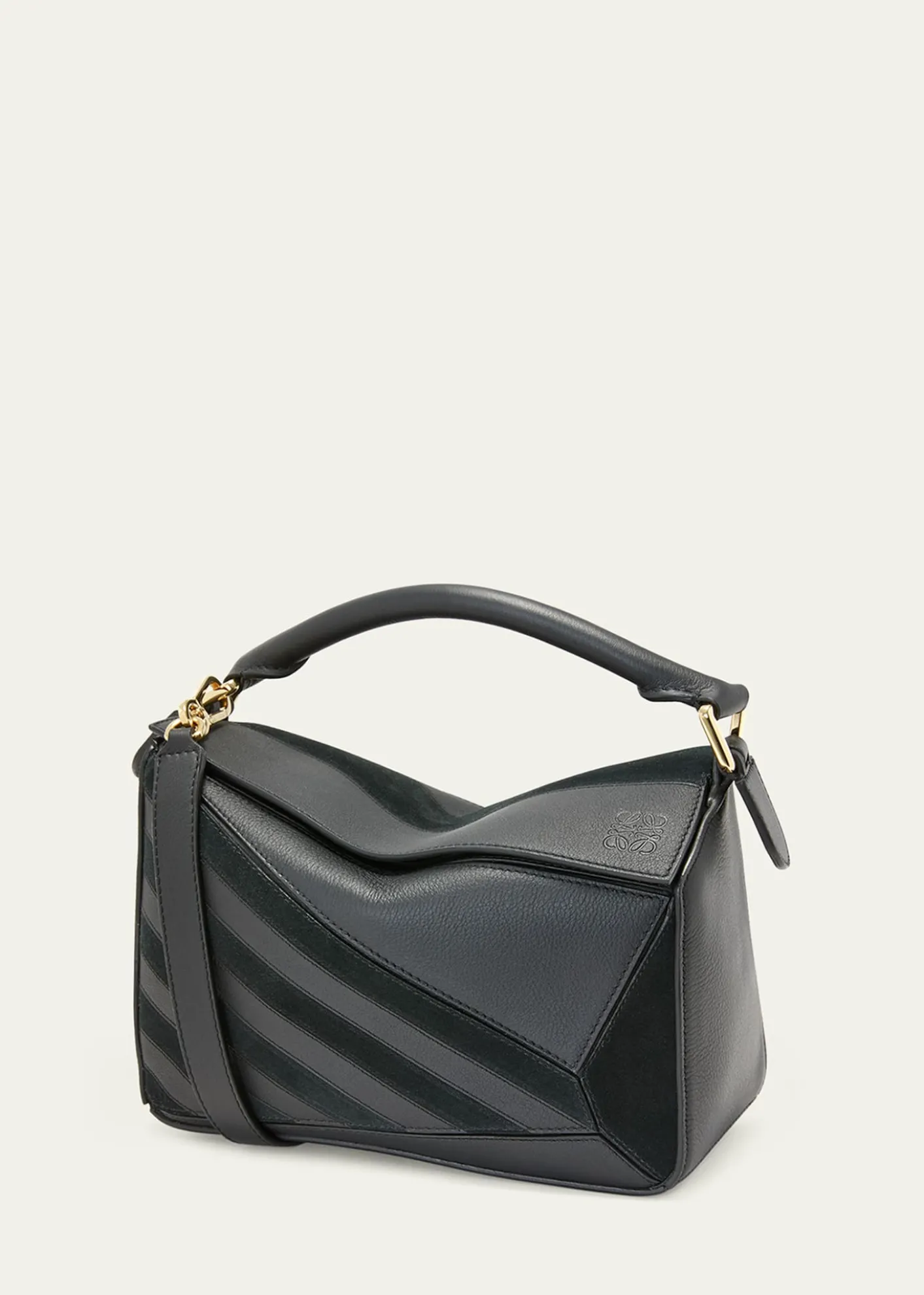 LoewePuzzle Small Striped Top-Handle Bag in Leather & Suede