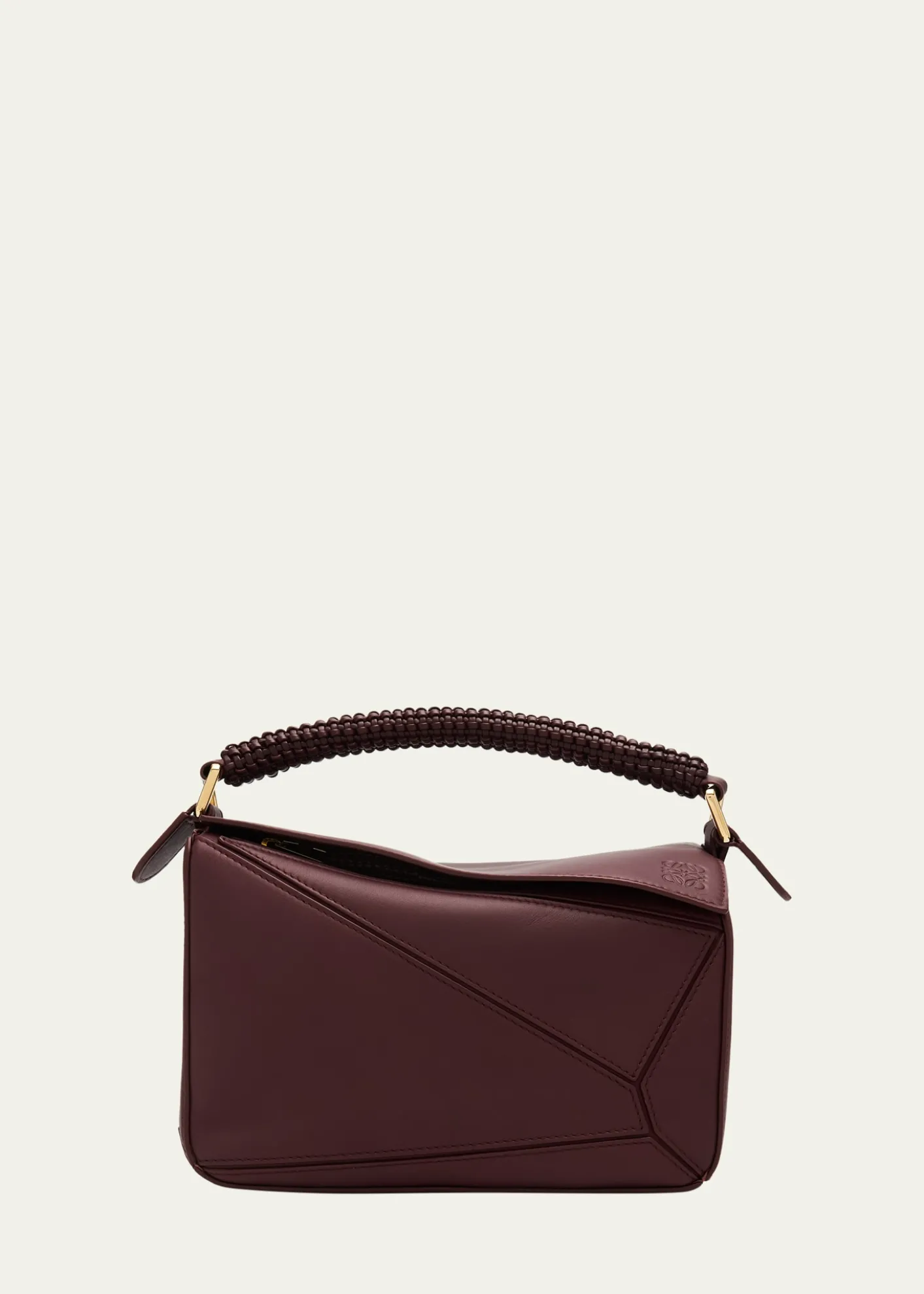 LoewePuzzle Small Woven Top-Handle Bag in Leather