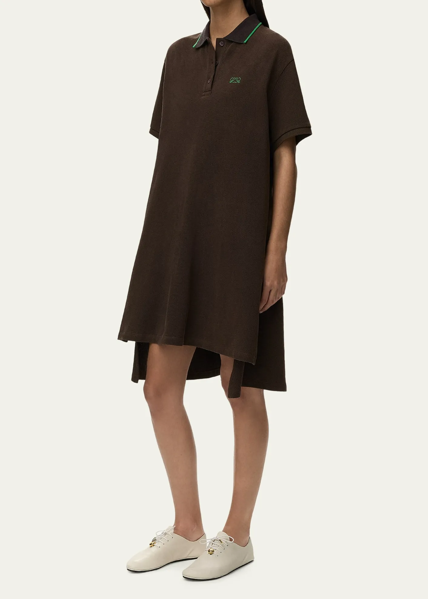 LoeweShort-Sleeve Cotton Pique High-Low Polo Dress