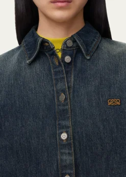 LoeweShort-Sleeve Denim Trapeze Button-Down Shirt