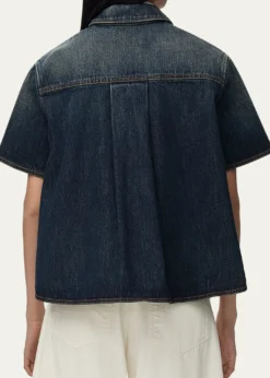 LoeweShort-Sleeve Denim Trapeze Button-Down Shirt