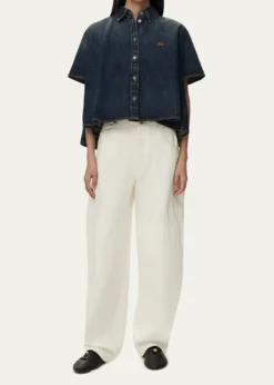 LoeweShort-Sleeve Denim Trapeze Button-Down Shirt