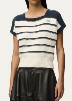 LoeweShort-Sleeve Stripe Knit Sweater