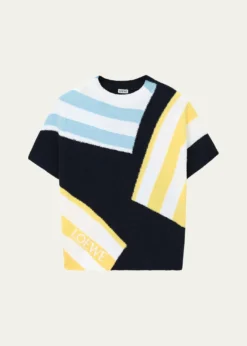 LoeweStriped Fuzzy Knit Short-Sleeve Sweater