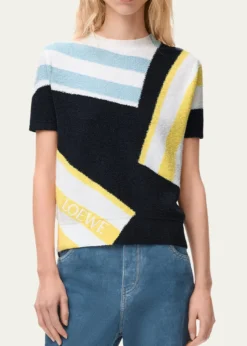 LoeweStriped Fuzzy Knit Short-Sleeve Sweater