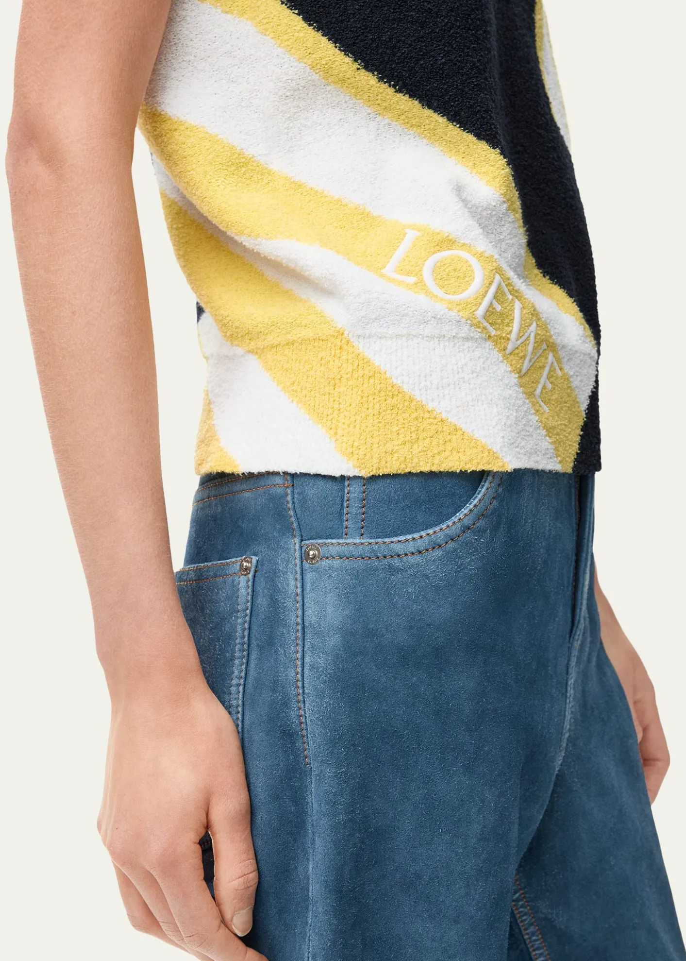 LoeweStriped Fuzzy Knit Short-Sleeve Sweater