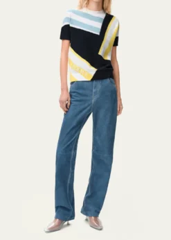 LoeweStriped Fuzzy Knit Short-Sleeve Sweater