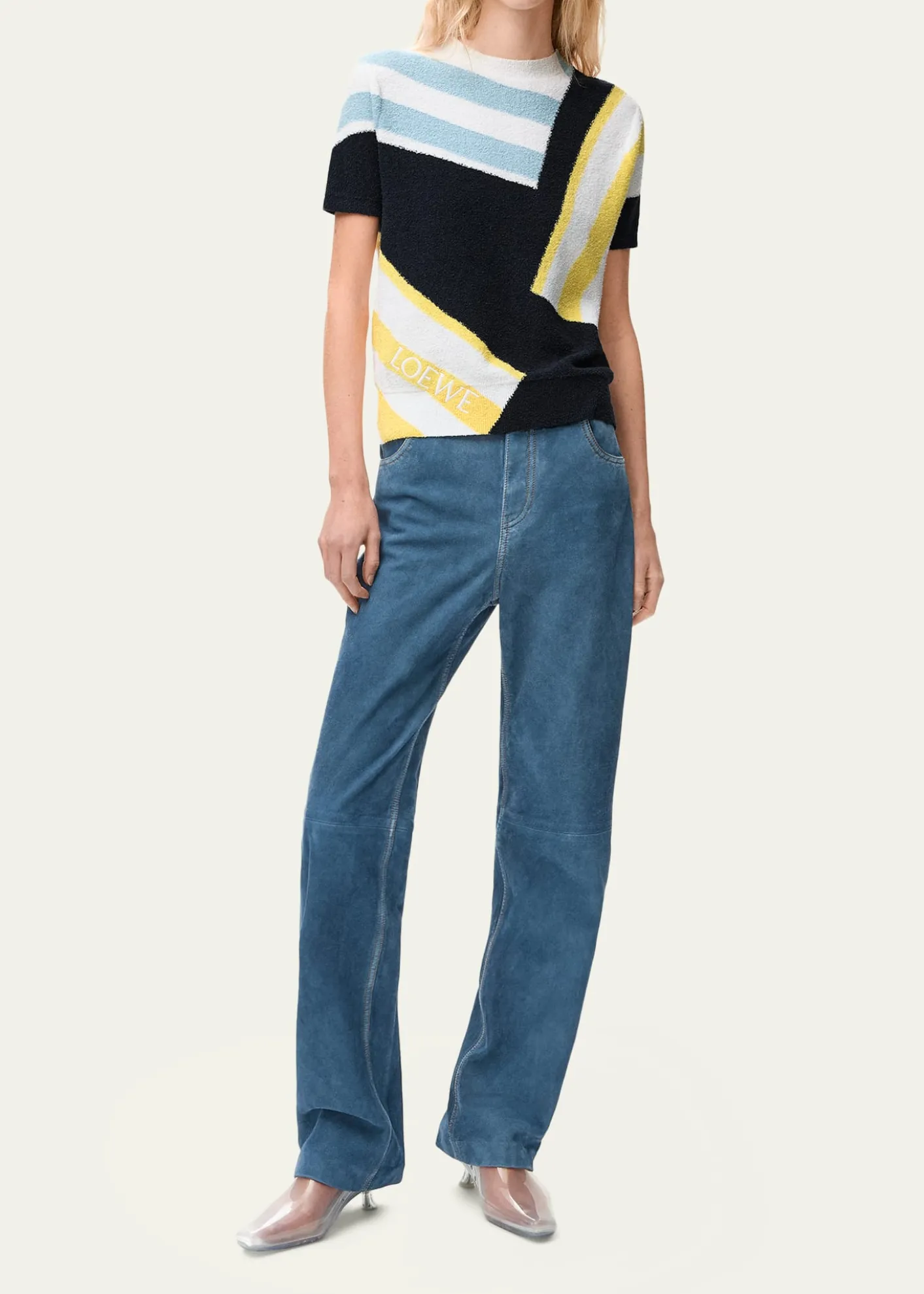 LoeweStriped Fuzzy Knit Short-Sleeve Sweater