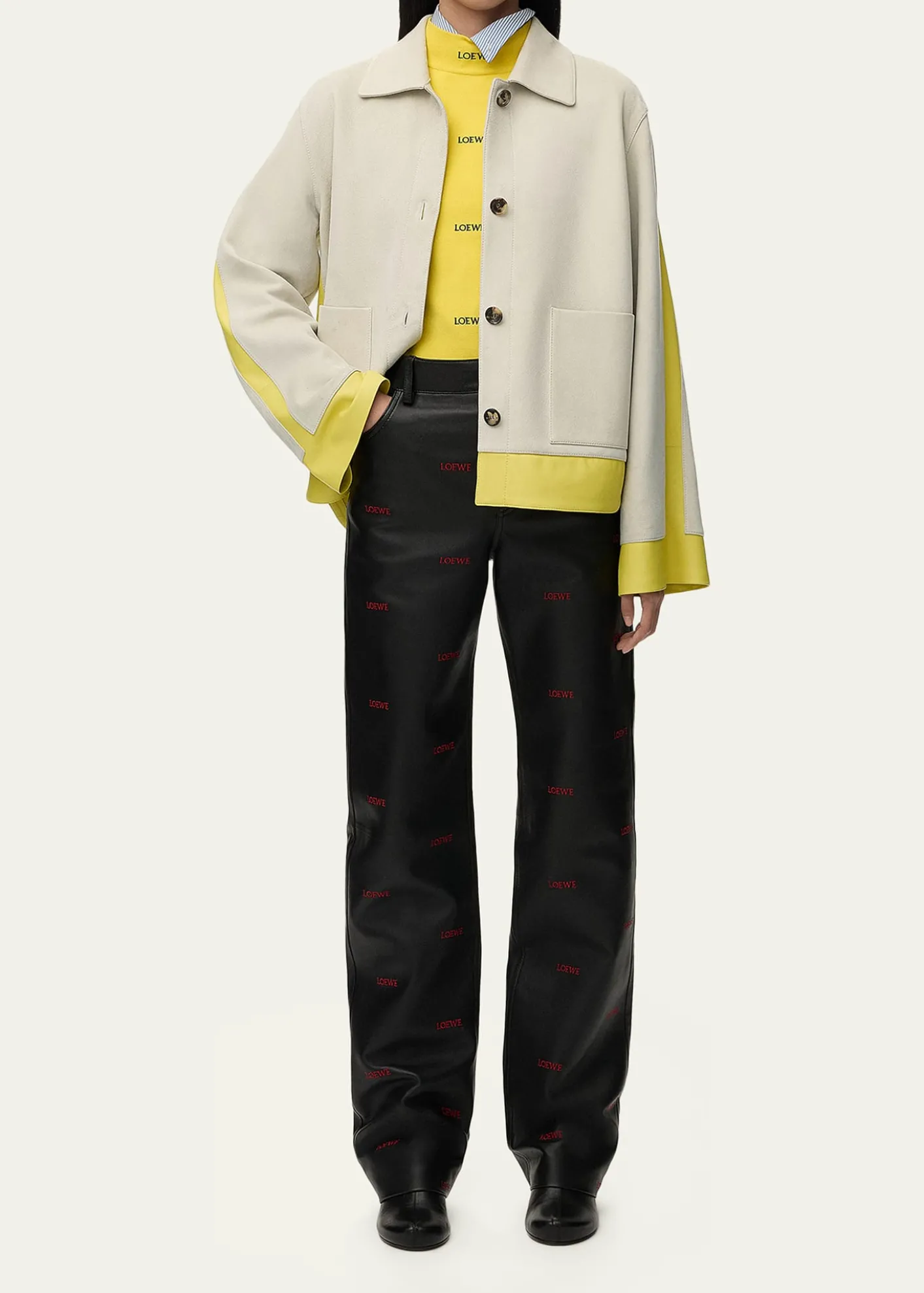 LoeweTurn Up Leather Colorblock Jacket