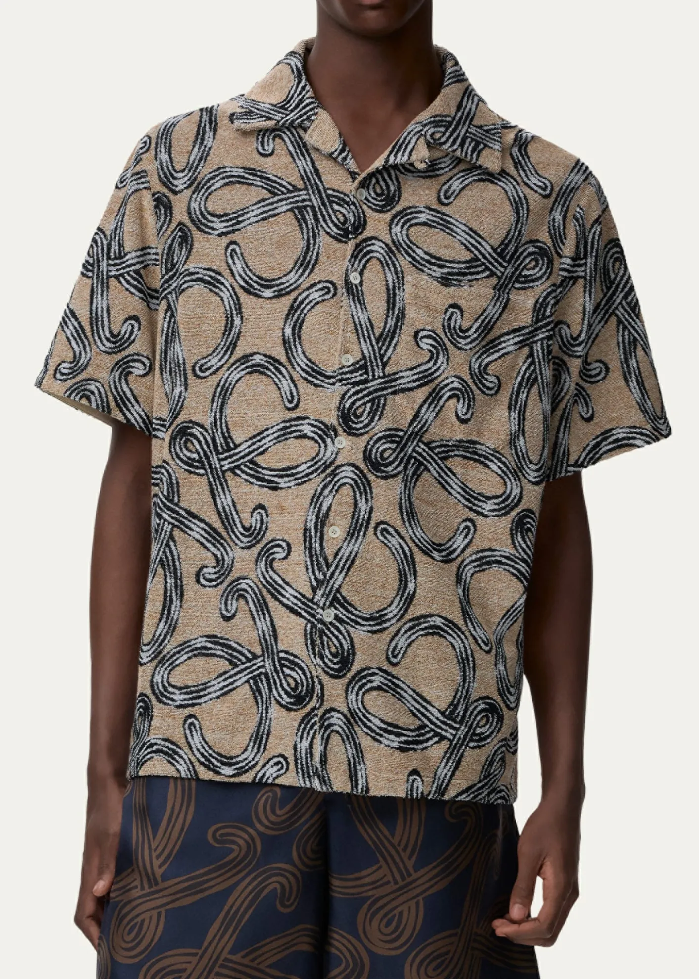 Loewex Paula's Ibiza Men's Towel Terry Jacquard L-Script Short-Sleeve Shirt