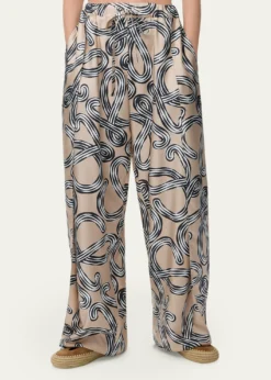 Loewex Paula's Ibiza Abstract-Print Silk Wide-Leg Pull-On Trousers