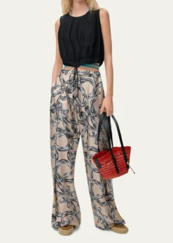 Loewex Paula's Ibiza Abstract-Print Silk Wide-Leg Pull-On Trousers