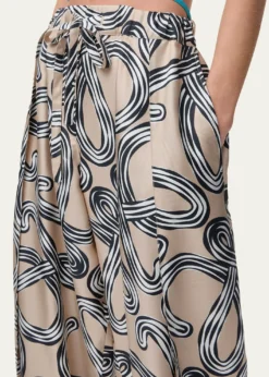 Loewex Paula's Ibiza Abstract-Print Silk Wide-Leg Pull-On Trousers