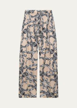 Loewex Paula's Ibiza Abstract-Print Silk Wide-Leg Pull-On Trousers