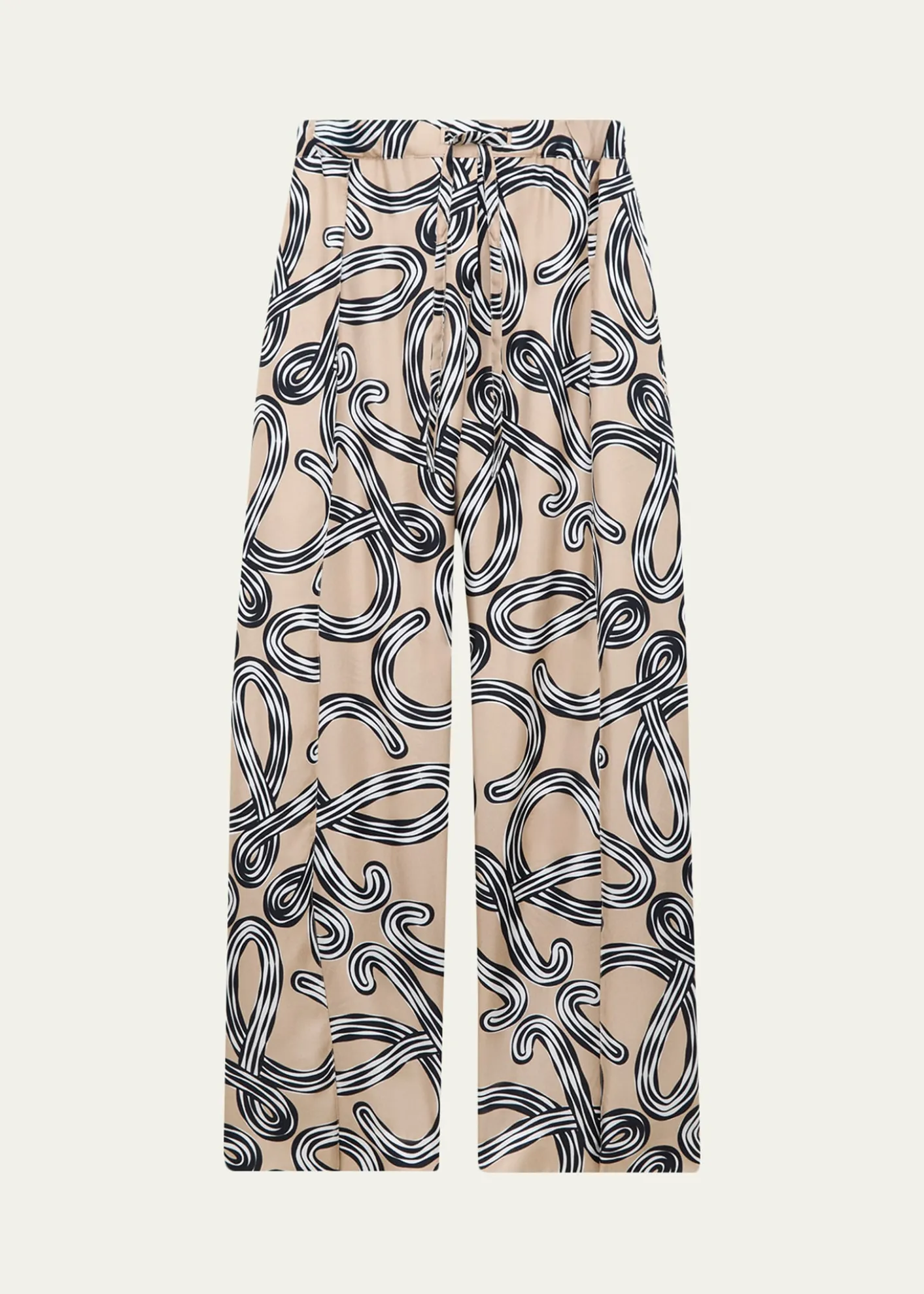 Loewex Paula's Ibiza Abstract-Print Silk Wide-Leg Pull-On Trousers
