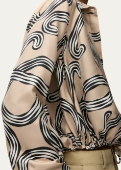 Loewex Paula's Ibiza Abstract-Print Silk Drawstring Balloon Shirt