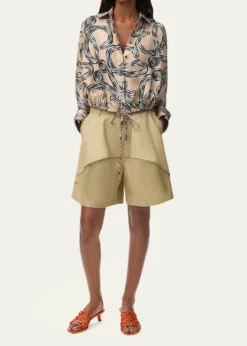 Loewex Paula's Ibiza Abstract-Print Silk Drawstring Balloon Shirt