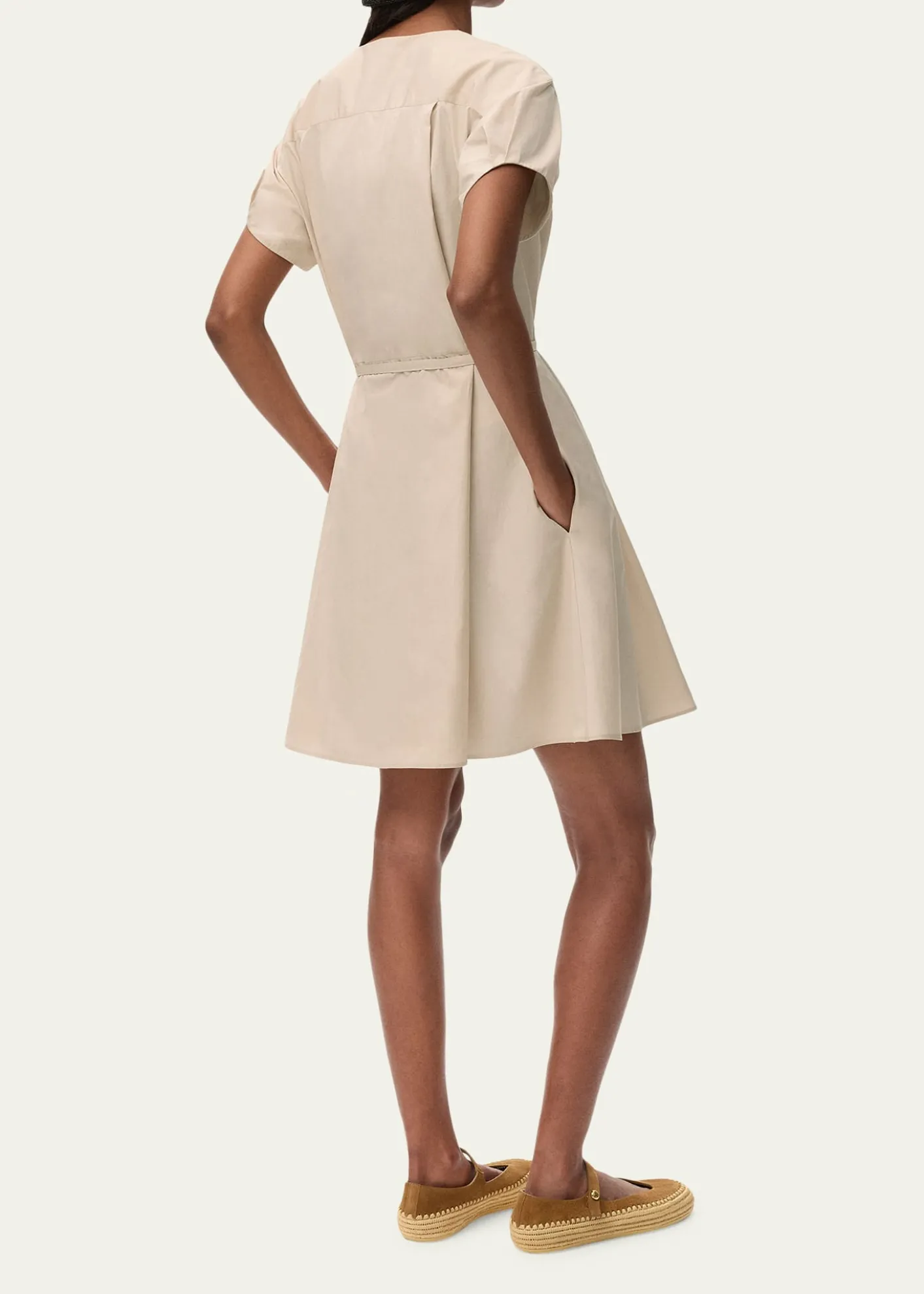 Loewex Paula's Ibiza Anagram Puff-Sleeve Pleated Mini Shirtdress