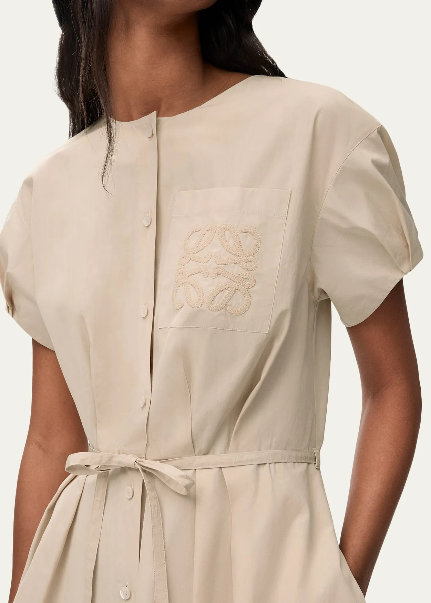 Loewex Paula's Ibiza Anagram Puff-Sleeve Pleated Mini Shirtdress
