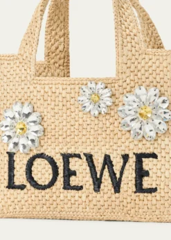 Loewex Paula's Ibiza Crystal Floral Applique Raffia Tote Bag