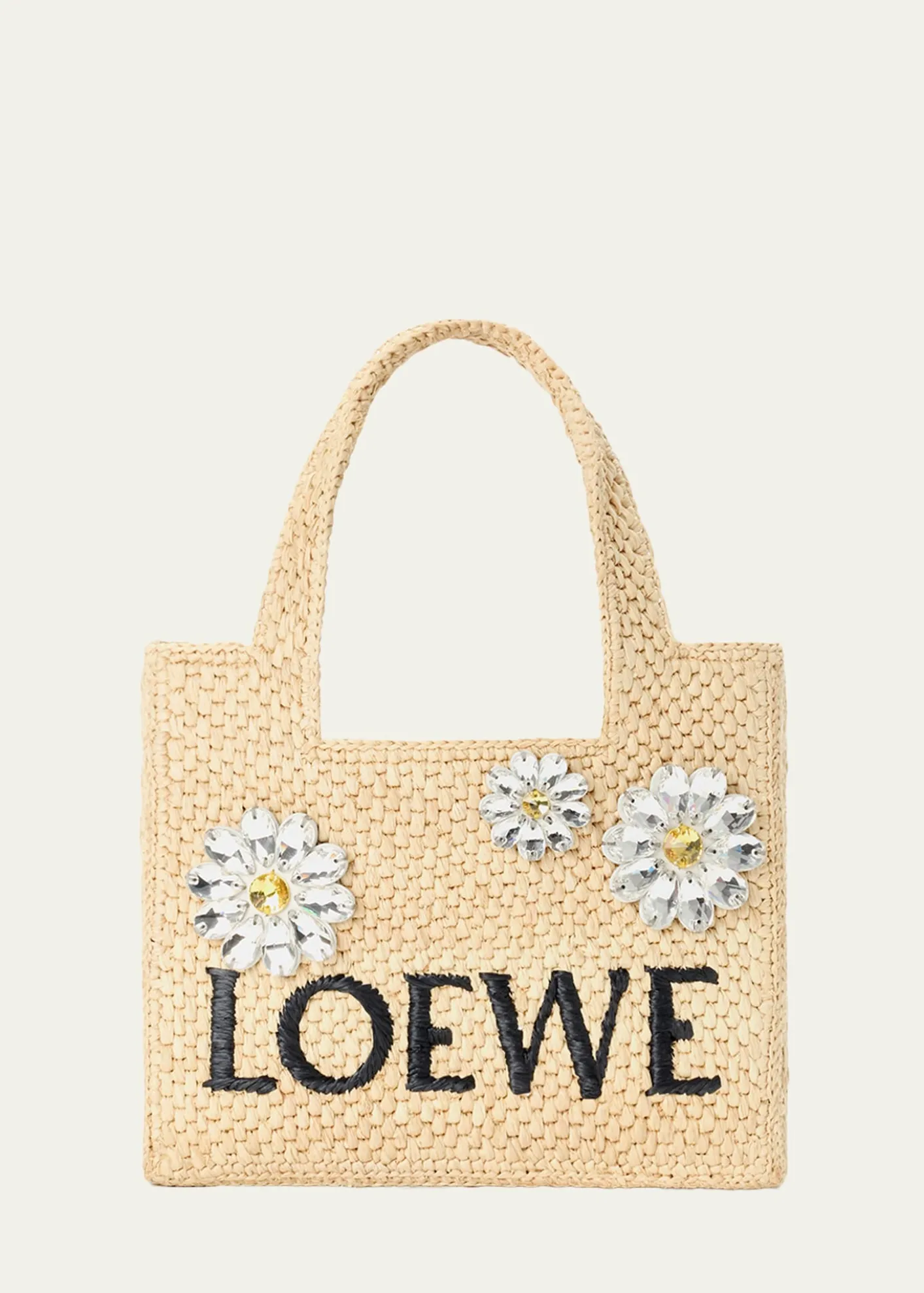 Loewex Paula's Ibiza Crystal Floral Applique Raffia Tote Bag