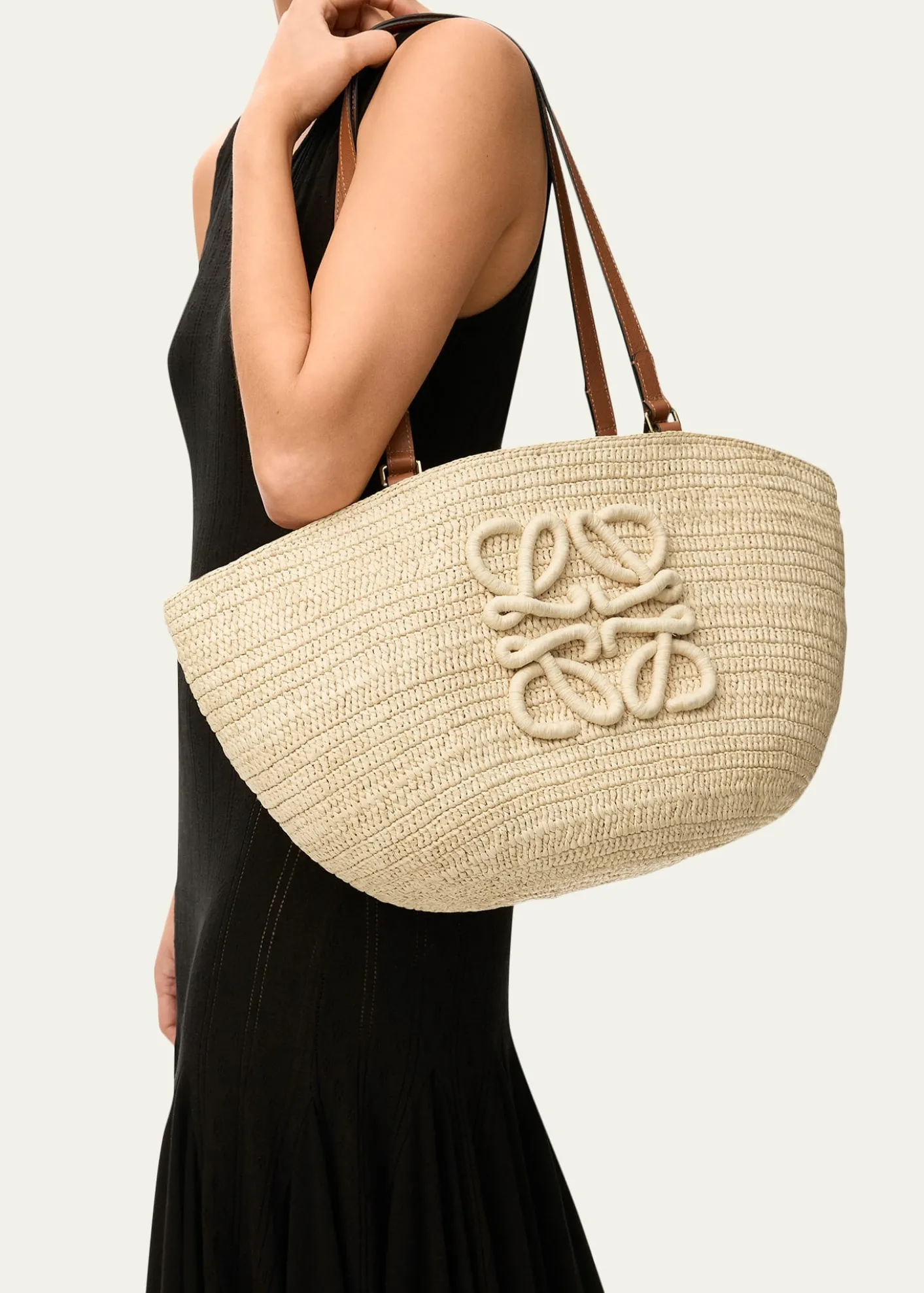 Loewex Paula's Ibiza Extra Large Eclipse Basket Bag in Raffia and Calfskin