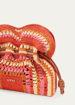 Loewex Paula's Ibiza Flamenco Striped Crochet Raffia Clutch Bag