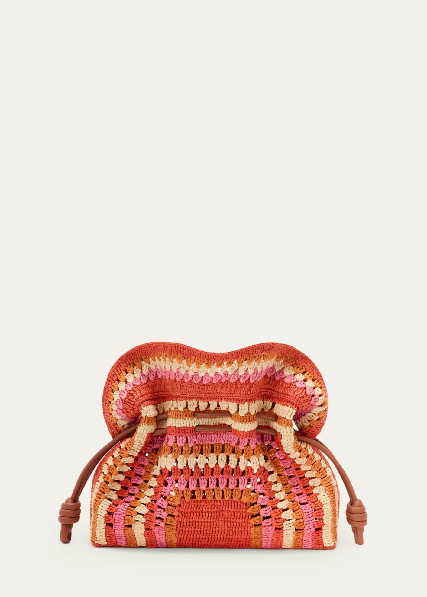 Loewex Paula's Ibiza Flamenco Striped Crochet Raffia Clutch Bag