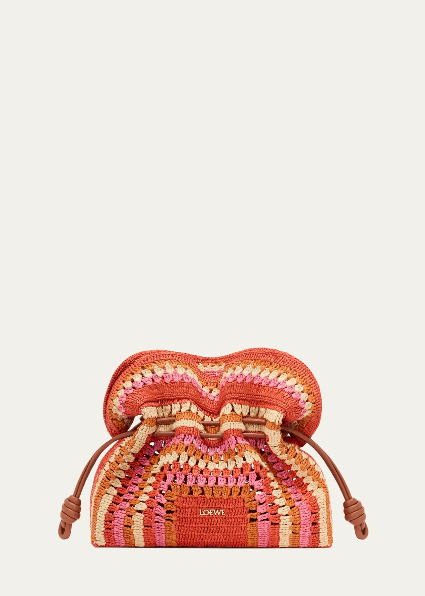 Loewex Paula's Ibiza Flamenco Striped Crochet Raffia Clutch Bag