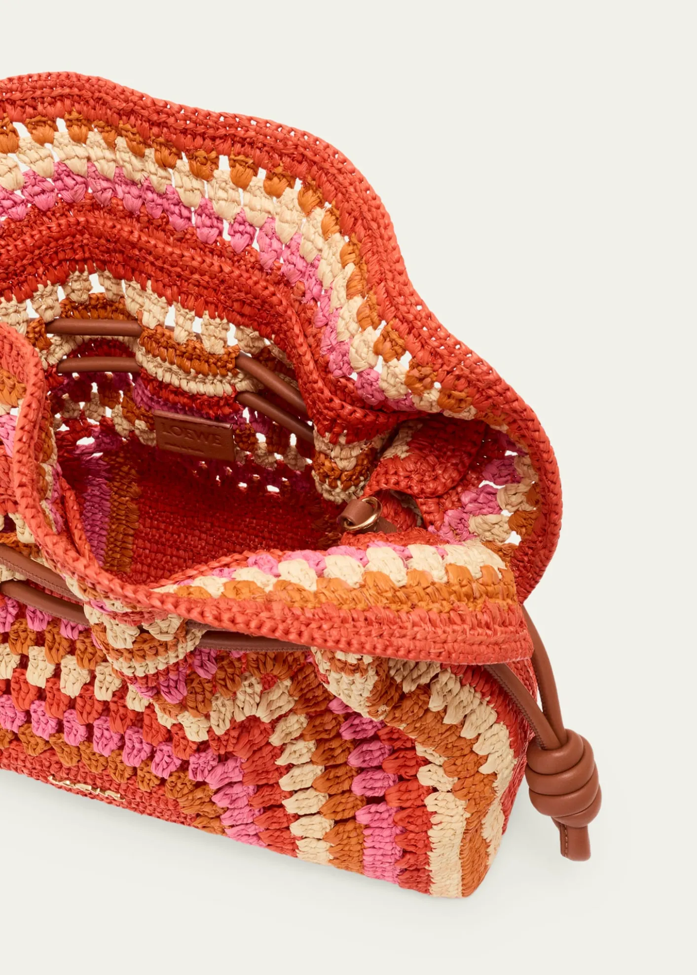 Loewex Paula's Ibiza Flamenco Striped Crochet Raffia Clutch Bag