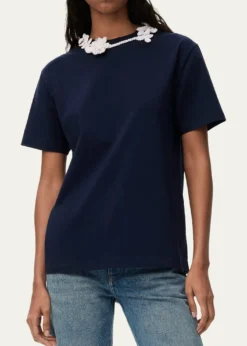 Loewex Paula's Ibiza Floral Crochet-Collar Short-Sleeve T-Shirt