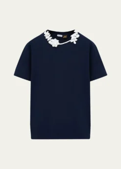 Loewex Paula's Ibiza Floral Crochet-Collar Short-Sleeve T-Shirt