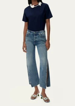 Loewex Paula's Ibiza Floral Crochet-Collar Short-Sleeve T-Shirt