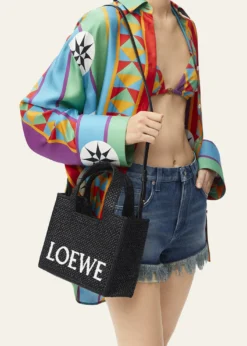 Loewex Paula's Ibiza Font Logo Small Tote Bag in Raffia