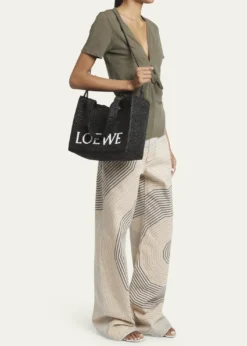 Loewex Paula's Ibiza Font Logo Medium Tote Bag in Raffia