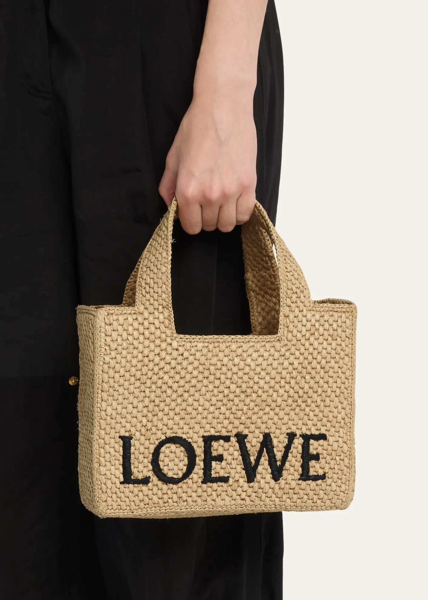 Loewex Paula's Ibiza Font Logo Small Tote Bag in Raffia
