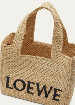 Loewex Paula's Ibiza Font Logo Small Tote Bag in Raffia