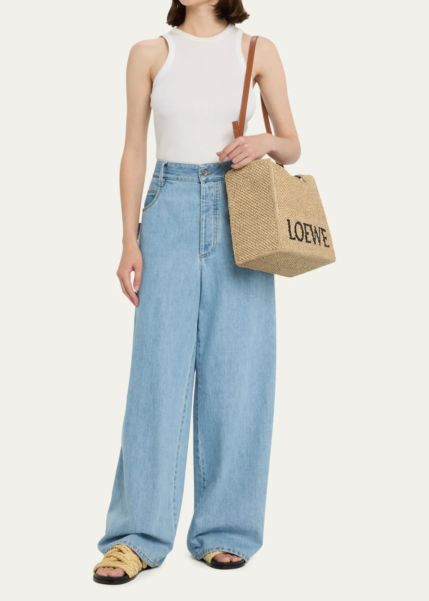 Loewex Paula's Ibiza Font Logo Medium Tote Bag in Raffia