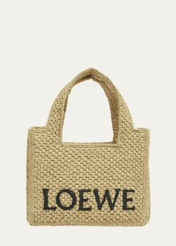Loewex Paula's Ibiza Font Logo Mini Tote Bag in Raffia