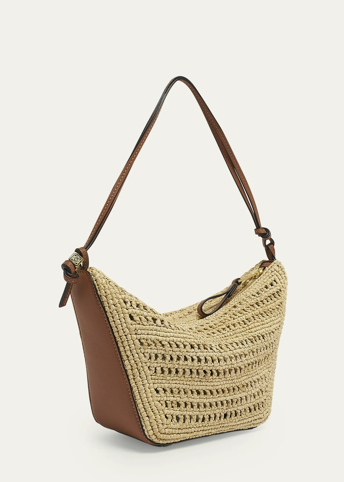 Loewex Paula's Ibiza Hammock Mini Hobo Bag in Raffia with Leather Strap