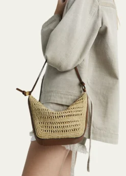 Loewex Paula's Ibiza Hammock Mini Hobo Bag in Raffia with Leather Strap
