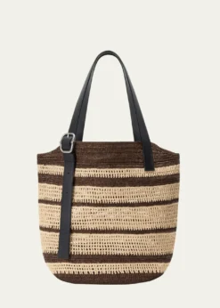 Loewex Paula's Ibiza Loop Striped Raffia Basket Tote Bag